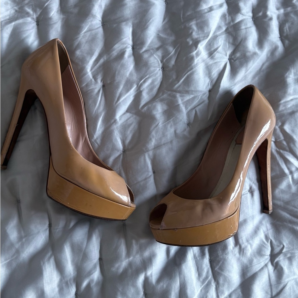 Dior Glossy Beige Peep-Toe Heels